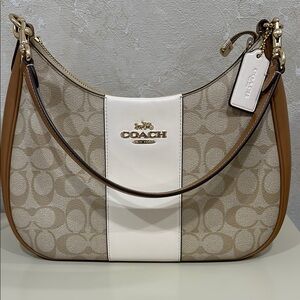 Coach Beige and White Signature Shoulder Bag